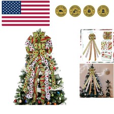 Christmas Tree Topper Wreath Bow Large Green Christmas Bow Tree Topper, Red G...