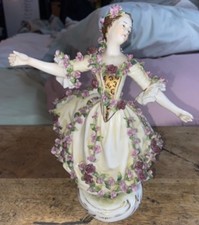 Porcelain Woman Figurine Floral Dress Periods...