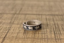 Vintage 925 Sterling Silver Adjustable Elephants Walking Band Toe Ring, Silver