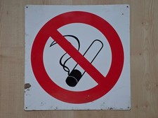 Vintage Large Metal No Smoking Logo Sign Paint Enamel Red Black 40cm x 40cm