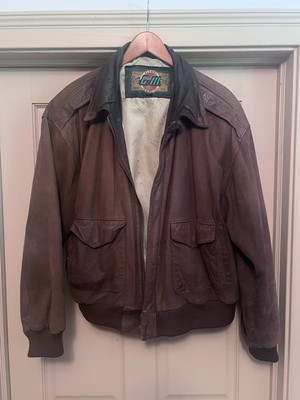 VTG Pelle G-III Global Identity Bomber Jacket Brown Leather Large Distressed