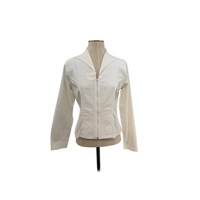 Anne Fontaine Felly Plisse Blouse White Zip Front Stretch Cotton Size 5 XL