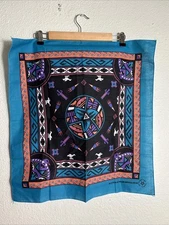 Vintage Hav A Hank Bandana Made In USA Tribal Southwest Teal Purple