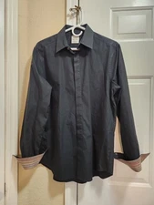 Paul Smith Black Dark Green Long Sleeve Flip Cuff Button Up Shirt 16 Neck