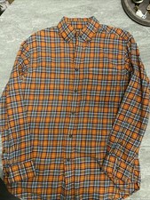Orvis Men  s Flannel Shirt M Orange Plaid Long Sleeve Soft Cotton Outdoor Casual