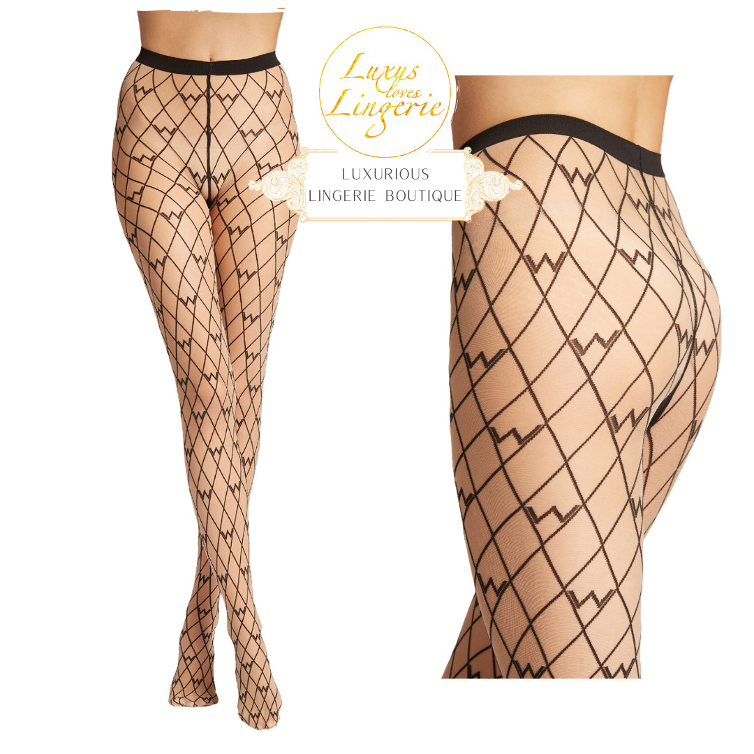 W-Pattern Tights by Wolford XS Fairly Light Black Tights with Logo Design