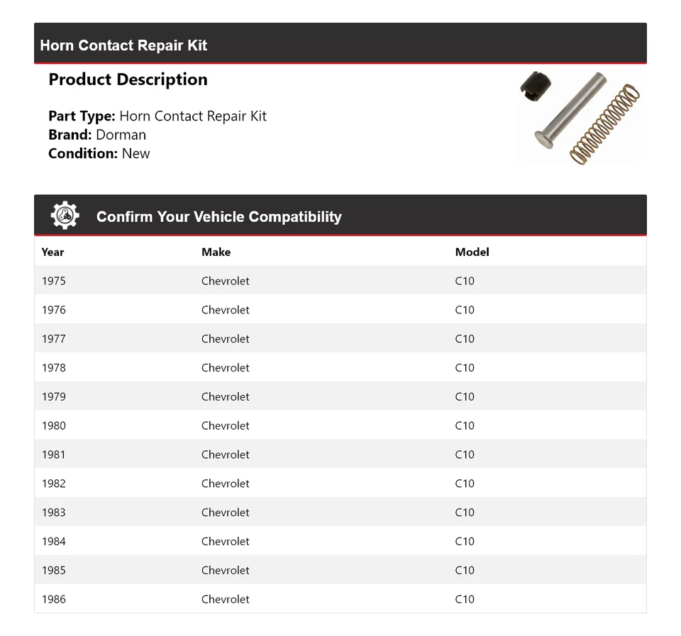 For 1975-1986 Chevrolet C10 Dorman Horn Contact Repair Kit 1976 1977 1978 1979 - Image 2 of 4