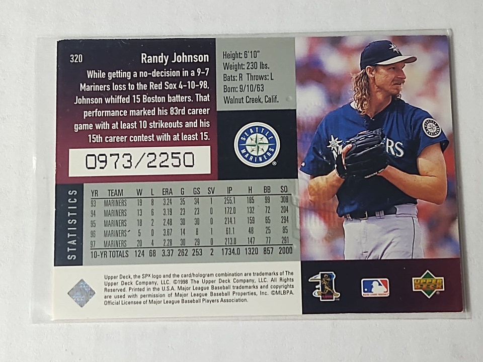 1998 UPPER DECK SPX SPECTRUM RANDY JOHNSON BASEBALL CARD #0973/2250 | eBay