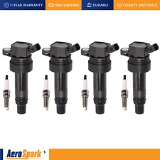 Set of 4 Ignition Coil & Ruthenium Spark Plug For 2014-17 Kia Forte Forte5 UF707