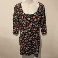 NWD Vintage 90s Warehouse Cotton Bodycon Floral Scoop Neck Dress Size 12