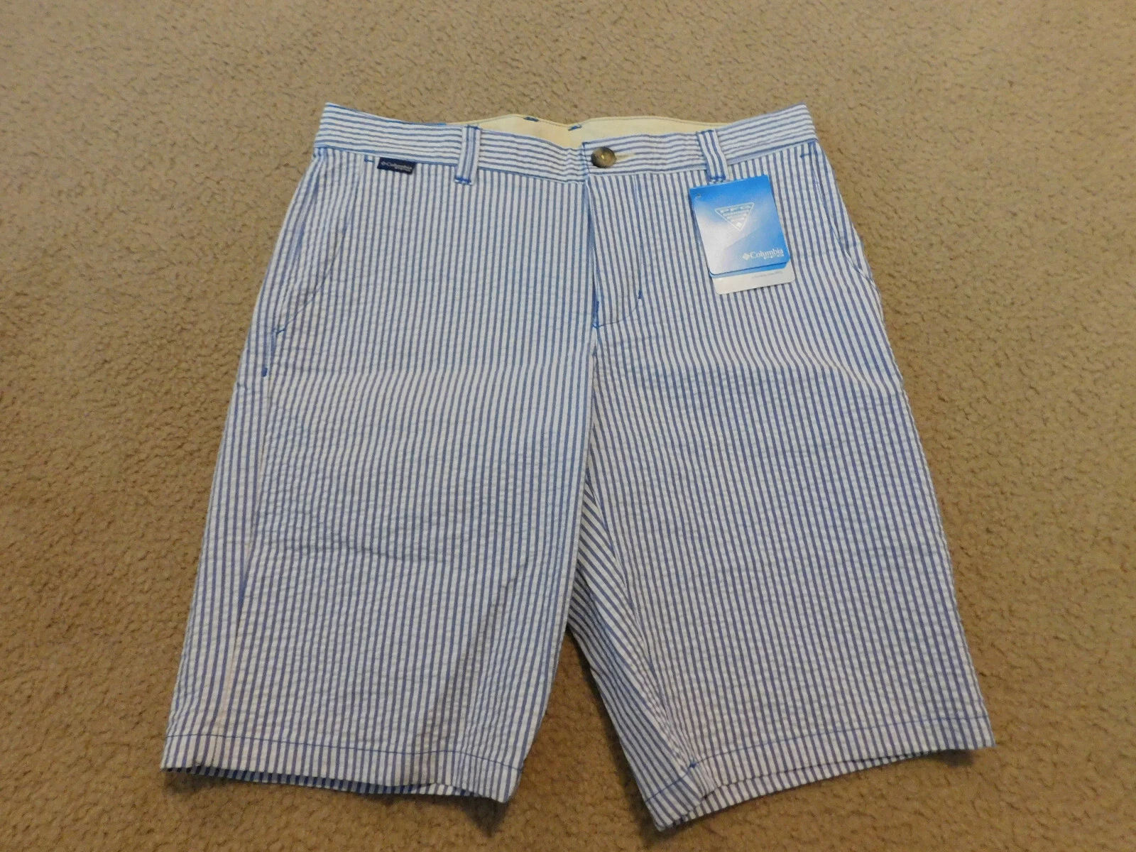 COLUMBIA MEN'S WHITE/BLUE PFG SUPER HARBORSIDE CHINO SHORTS SIZE 30 NEW $60