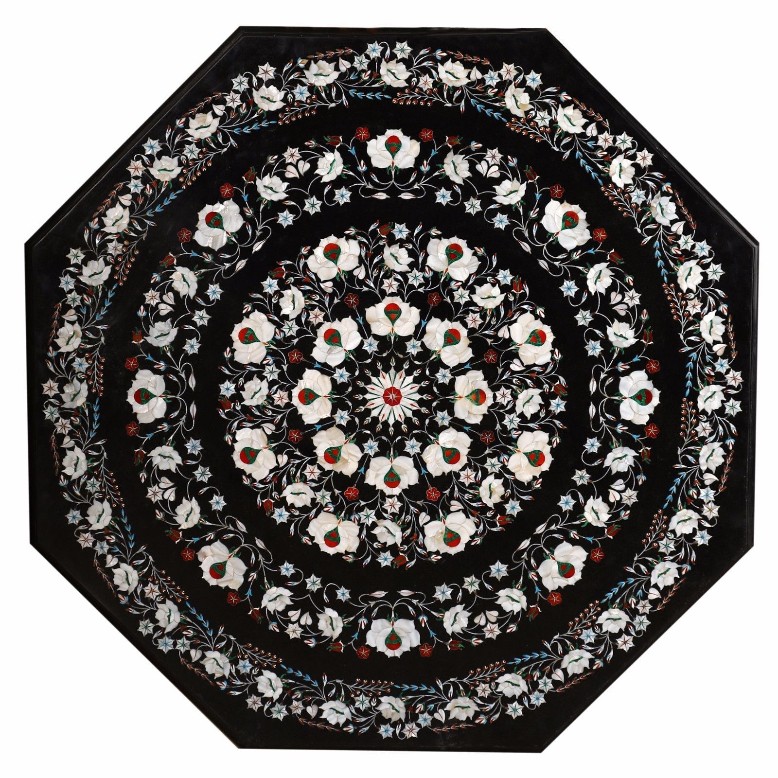 42-inch Marble Coffee Table with Pietra Dura Inlay for Home and Garden Decor