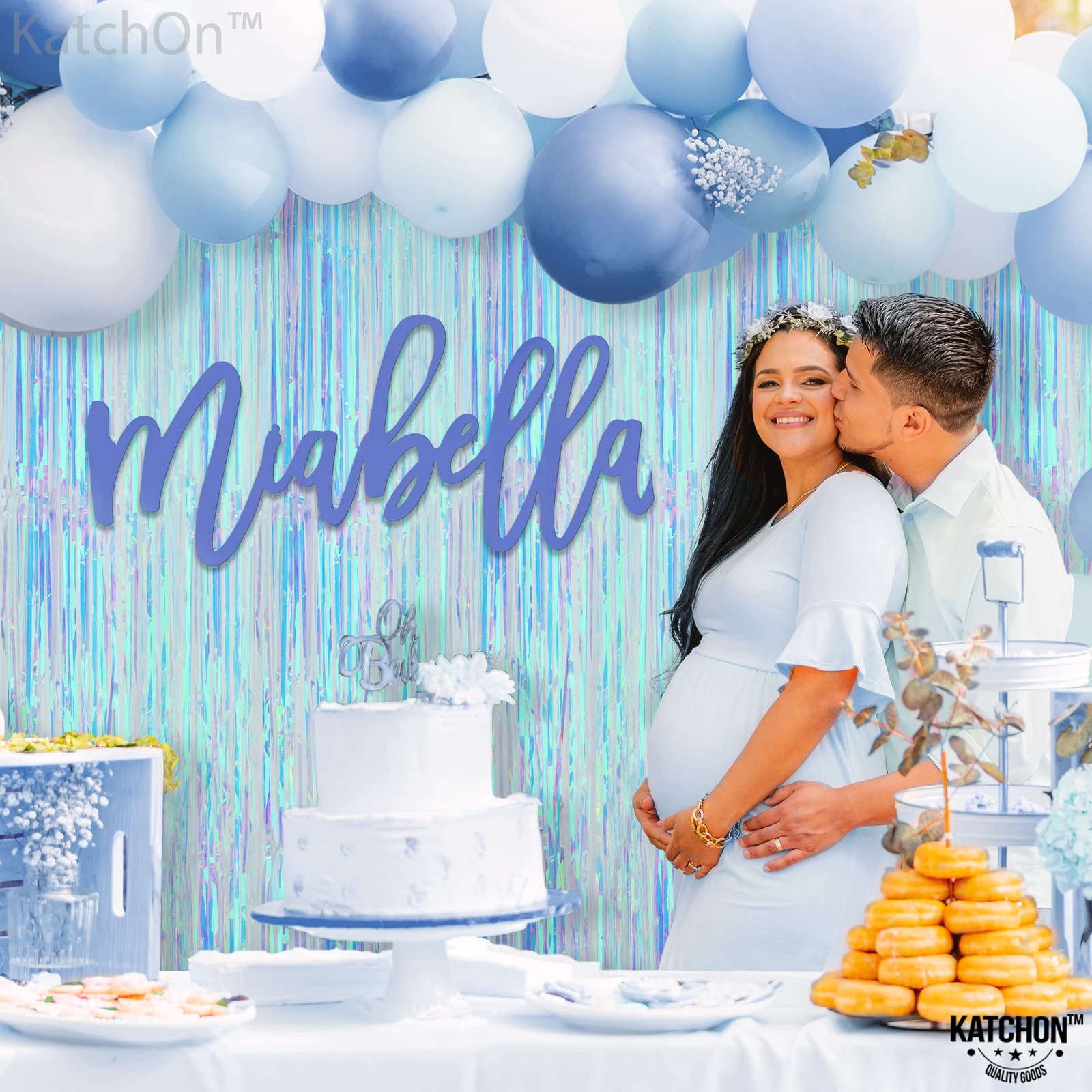 KatchOn XtraLarge Blue Iridescent Streamers - 3.2x8 Feet Blue Fringe | Mermai...