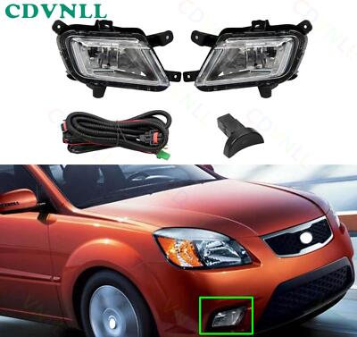 For Kia Rio 2009 2010 2011 Front Bumper Fog Light Lamp Wire Switch Assembly Pair
