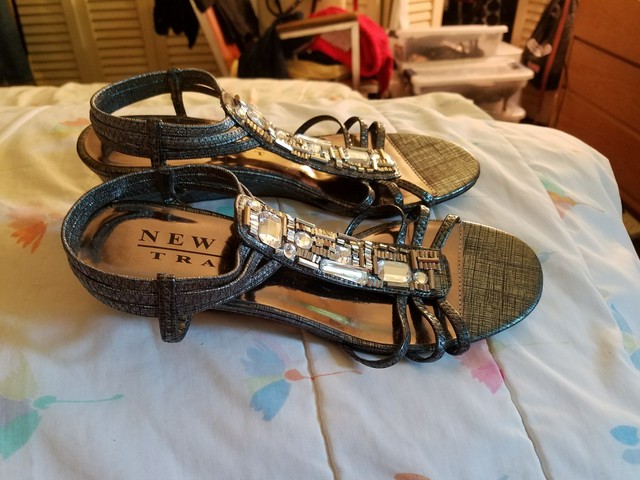 New York Transit Silver Jeweled Strappy Wedge Sandals Women's Size 7M | eBay