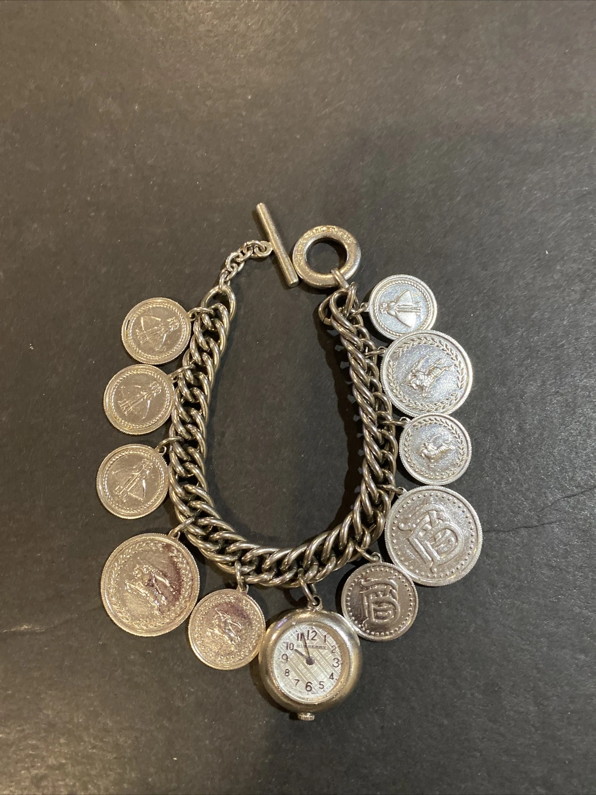 Autentico Orologio da Bracciale Ciondoli Made in Svizzera Burberry Lady Argento Sterling 10 BU5220