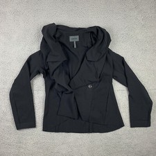 Oska Blazer Jacket Womens Size 1 Black Ruffled One Button Lightweight Raw Hem