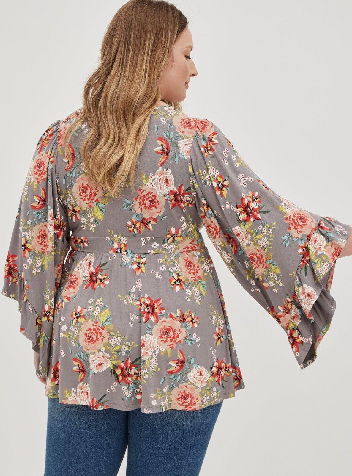 Torrid women's plus size 4X tunic floral blouse/top flare sleeve