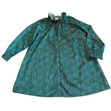 Frnch Gally Dress Green Metallic Long Sleeve Loose Fit Button Neck Size Medium