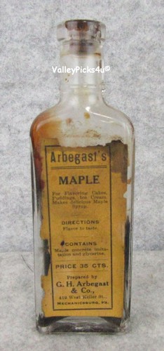 Antique G.H. Arbegast Arbegast's Maple Flavoring Food Bottle Mechanicsburg Pa