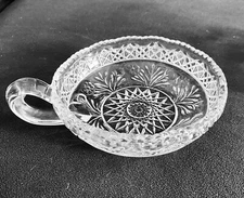 Brilliant American Period Cut Glass Nappy Shallow Bowl￼ w/Sawtooth Rim & Handle