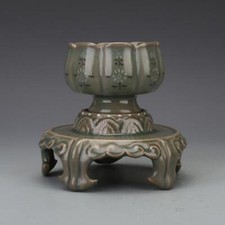 6.1" Collect China Song Goryeo Porcelain Green Glaze Carve Arabesquitic Cup