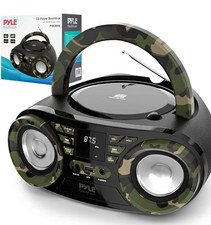 Pyle Portable CD Player Bluetooth Boombox Speaker AM/FM Stereo Black camo