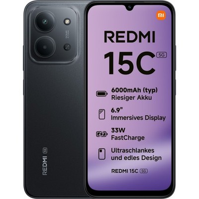 Xiaomi Redmi 15C 5G Smartphone 128GB 4GB RAM midnight black 6000mAh Dual-Kamera