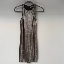 Halston Heritage Racerback Sequined Mini Dress Women's S Silver Disco Night Out