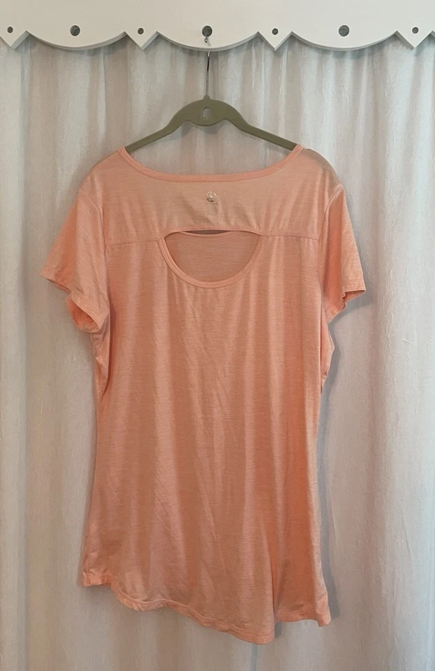 Top de entrenamiento de yoga atlético de manga corta melocotón Gaiam para mujer talla XL agujero de llave trasero Foto 2 de 4