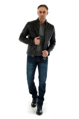 New Men Biker Black Leather Genuine Leather Bomber Leather Jacket XS-3XL F679