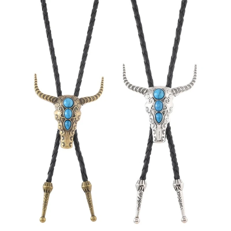 Cow Head Charm Pendant Necktie Antique Bolotie Jewelry For Casual and Formal Use