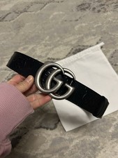 Gucci Belt 75/30 Marmont Silver Buckle Black GG Leather Logo Wide Unisex No Tag