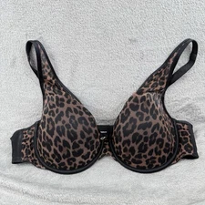 Curvy Couture Sheer Mesh Plunge T-Shirt Bra 42C Cheetah Animal Print Comfy