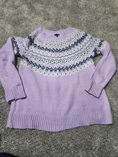 Talbots Women  s Embroidered Crewneck Sweater Purple Fair Isle Medium