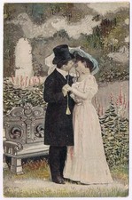 Postcard Couple Kissing In The Garden