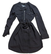 EXPRESS Black Utility Shirt Dress Womens XS NWOT Long Sleeve Belted Zip Pockets