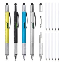 4pcs 6 in 1 Multitool Tech Tool Pen Men Ballpoint Pen Black Silver Yellow Blue