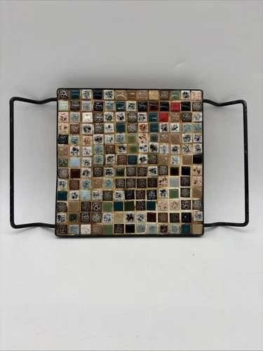 Vintage 1950s Kitschy Mosaic Tile Ceramic Trivet Plate Atomic age Retro Colorful image 2