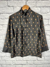 HALSTON Women's Black Floral Kimono Blouse Small