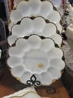 Vintage Anchor Hocking White Milk Glass Deviled Egg Plate Platter with Gold Trim