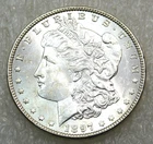 1897 P Morgan Silver Dollar BU Frosty Bright coin in saflip #Q255