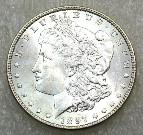1897 P Morgan Silver Dollar BU Frosty Bright coin in saflip #Q255