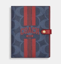 NEW Coach Signature Navy Red Varsity Refined Pebble Leather Notebook Journal