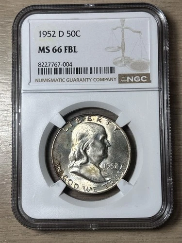 1952-D Franklin Half Dollar 50c NGC MS66 FBL Full Bell Lines