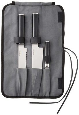 Babish German High-Carbon Steel Cutlery 3-Piece Knife Set w/ Knife Roll
