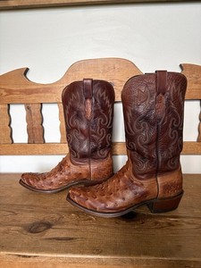 Lucchese Men’s Brown Ostrich Exotic Western Cowboy Boots Pointed Toe 10.5D