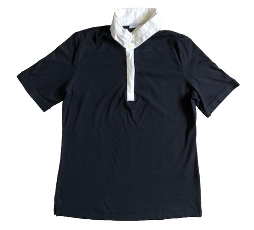 Gran Sasso, Gran Sasso Womens Collar Polo Shirt IT 44 M Black White Chain Trim Made in Italy