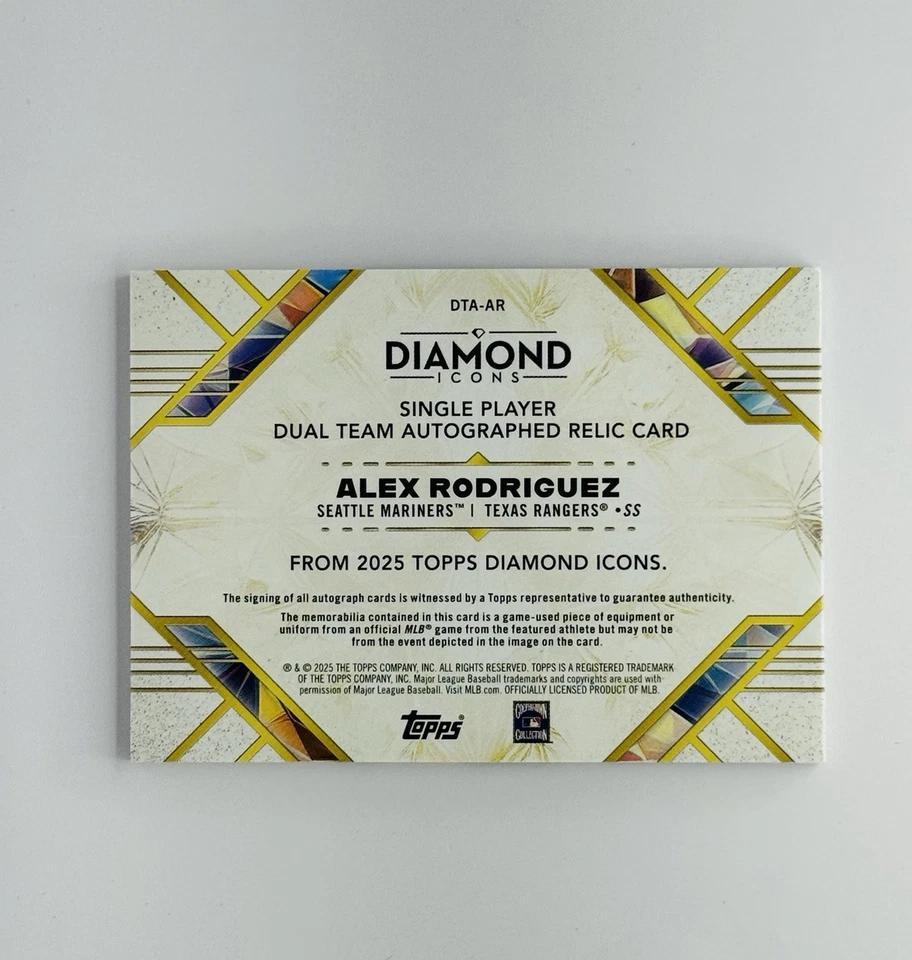 2025 Topps Diamond Icons Alex Rodriguez Auto Dual Game-Worn Relic /25 SSP 💎 - Image 4 of 4