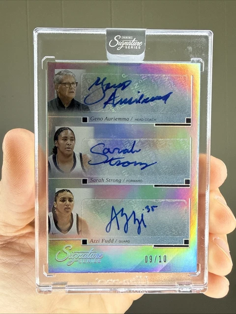 2025 Panini Signature Series Azzi Fudd Sarah Strong Geno Auriemma Auto /10